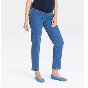 Over Belly High-Rise 90's Straight Maternity Pants, Size 10